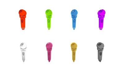 Sticker - Colorful Microphone icon isolated on white background. On air radio mic microphone. Speaker sign. Minimalism concept. 3D render illustration