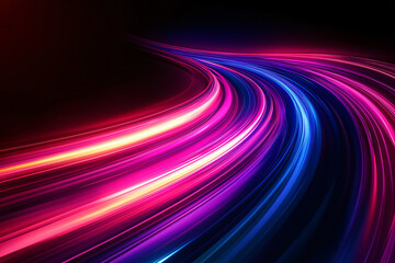 Wall Mural - Abstract Light Streaks in Motion - a dynamic and vibrant technology background. Displaying high-speed digital light in motion. Glowing lines on a black backdrop