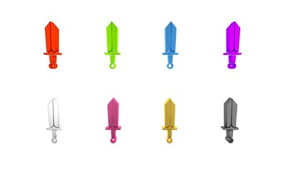 Sticker - Colorful Sword for game icon isolated on white background. Minimalism concept. 3D render illustration