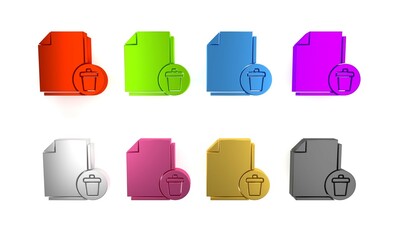 Poster - Colorful Delete file document icon isolated on white background. Paper sheet with recycle bin sign. Rejected document. Cross on paper. Minimalism concept. 3D render illustration