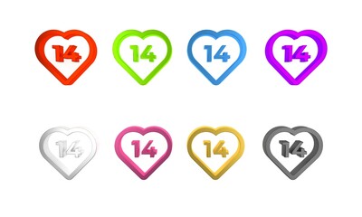 Poster - Colorful Heart icon isolated on white background. Romantic symbol linked, join, passion and wedding. Valentine day. February 14. Minimalism concept. 3D render illustration