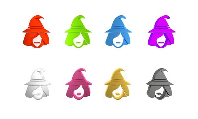 Sticker - Colorful Witch icon isolated on white background. Happy Halloween party. Minimalism concept. 3D render illustration