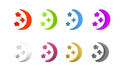 Canvas Print - Colorful Moon and stars icon isolated on white background. Minimalism concept. 3D render illustration