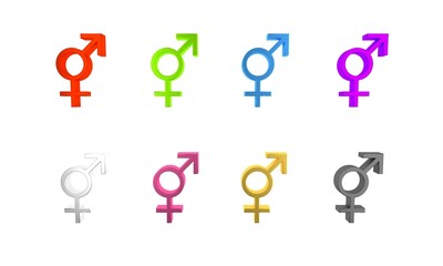 Canvas Print - Colorful Gender icon isolated on white background. Symbols of men and women. Sex symbol. Minimalism concept. 3D render illustration