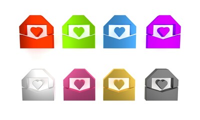 Sticker - Colorful Envelope with Valentine heart icon isolated on white background. Message love. Letter love and romance. Minimalism concept. 3D render illustration