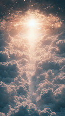 Wall Mural - A Stairway to Heaven: Ascending Through Clouds and Stars