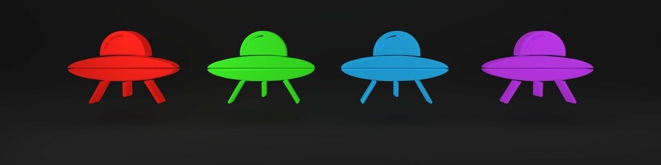 Wall Mural - colorful ufo flying spaceship icon isolated on black background. flying saucer. alien space ship. fu