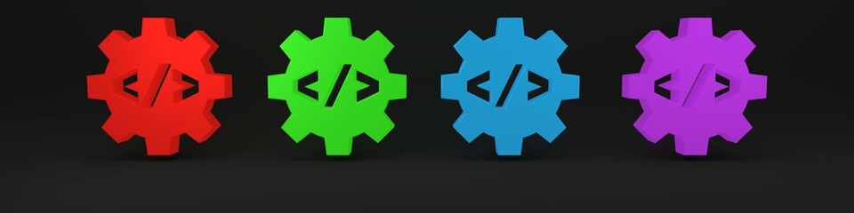 Wall Mural - colorful web design and front end development icon isolated on black background. minimalism concept.