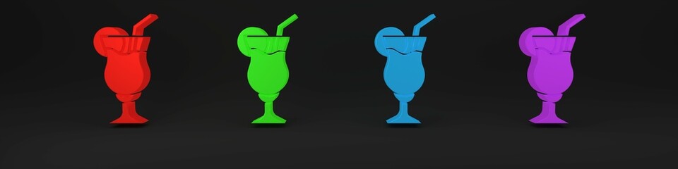 Wall Mural - Colorful Cocktail and alcohol drink icon isolated on black background. Minimalism concept. 3D render illustration