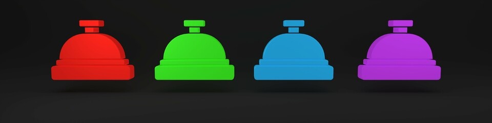 Wall Mural - Colorful Hotel service bell icon isolated on black background. Reception bell. Minimalism concept. 3D render illustration