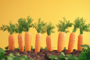 Canvas Print - A row of carrots are planted in the dirt