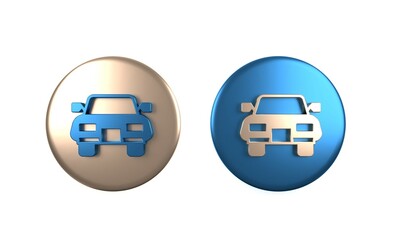 Poster - Colorful Car icon isolated on white background. Circle button. 3D render illustration