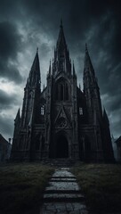 Sticker - A fantasy-themed demonic cathedral with gothic horror elements.