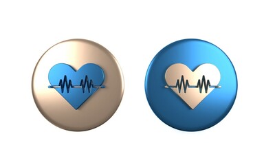 Canvas Print - Colorful Heart rate icon isolated on white background. Heartbeat sign. Heart pulse icon. Cardiogram icon. Circle button. 3D render illustration