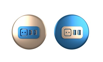 Sticker - Colorful Electrical outlet icon isolated on white background. Power socket. Rosette symbol. Circle button. 3D render illustration