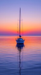 Wall Mural - Sailboat Setting Off on Serene Waters at Sunrise Symbolizing a New Journey and