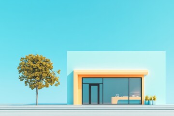 Wall Mural - A bright building with a white sign on the side