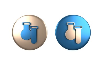 Canvas Print - Colorful Test tube and flask chemical laboratory test icon isolated on white background. Laboratory glassware sign. Circle button. 3D render illustration