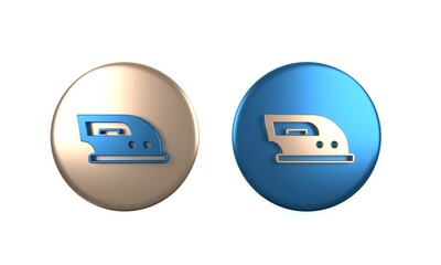 Sticker - Colorful Electric iron icon isolated on white background. Steam iron. Circle button. 3D render illustration