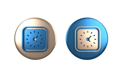 Poster - Colorful Clock icon isolated on white background. Time symbol. Circle button. 3D render illustration