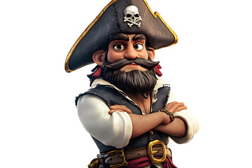 Wall Mural - cartoon character male pirate in a hat on a white isolated background. 