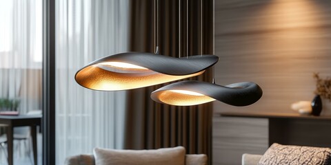 Sticker - Two modern black and gold light fixtures.