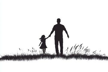 Wall Mural - Father and Kids  silhouette. father and daughter. father and son silhouette isolated on a white background, Generative AI