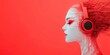 © SAJEDA - A woman wearing headphones and a red background. Scene is sad and emotional
