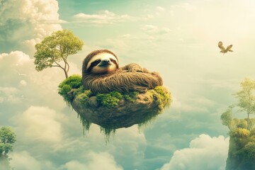 Wall Mural - A sloth is sleeping on a cloud