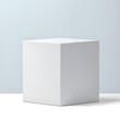 © john - White cube podium platform isolated on png 3d geometric background of blank box product stage stand minimal display empty rectangle pedestal block object perspective mockup presentation show concept.