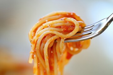 Wall Mural - A fork is holding a piece of spaghetti in a white bowl