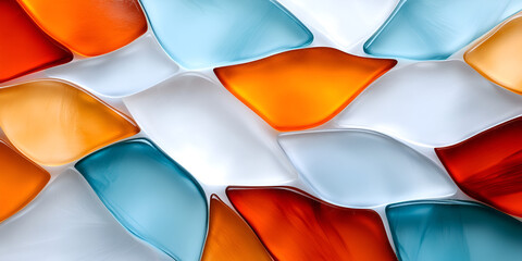 Wall Mural - Colorful abstract glass pieces create a vibrant mosaic texture in bright shades of orange, blue, and white