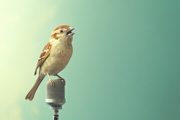 Wall Mural - A bird perched on a microphone stand