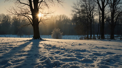 Sticker - Crisp morning light on winter landscape background