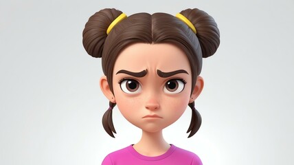 frowning preteen female in cute 3D style background