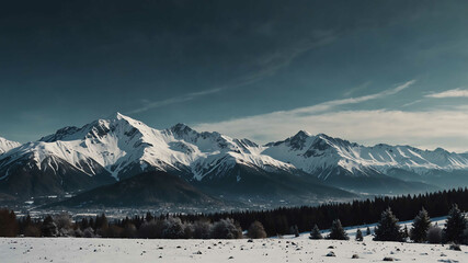 Wall Mural - Snow capped peaks in winter landscape background