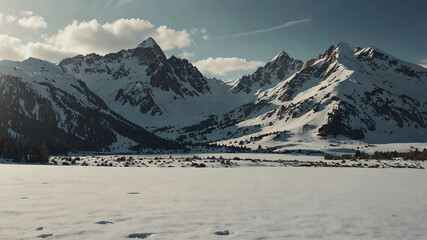 Canvas Print - Snow covered mountains under a clear winter landscape background