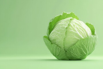 A cabbage is sitting on a green background