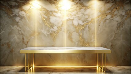 Poster - Luxurious marble table with gold texture for product display on elegant background, marble, table, gold, texture, luxury