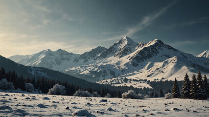 Canvas Print - Snow dusted mountains in winter landscape background