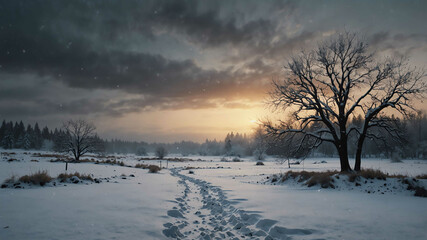 Wall Mural - Winter serenity in snowy landscape winter landscape background