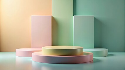 Poster - Abstract pastel color podium display for product showcasing, abstract, mock up, scene, pastel color, geometry, shape