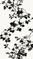 Wall Mural - Black and White Floral Branch Illustration