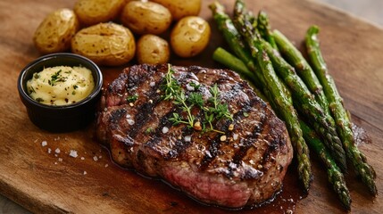 Delicious Medium-Rare Steak with Asparagus and Potatoes