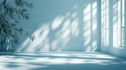 Wall Mural - Minimalist Blue Room with Window Light and Green Plant