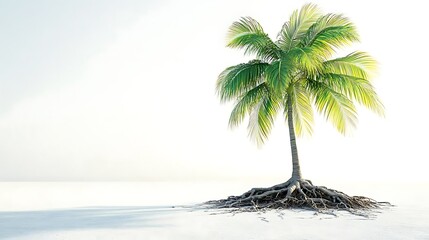 Wall Mural - Single Palm Tree on a White Sandy Beach 3D Illustration