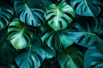 Wall Mural - Tropical Monstera Leaf Pattern Green Abstract Background