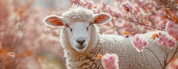 Poster - Sheep grazing in field of flowers