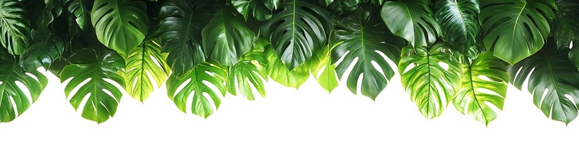 Wall Mural - Green Monstera Leaves on White Background Illustration