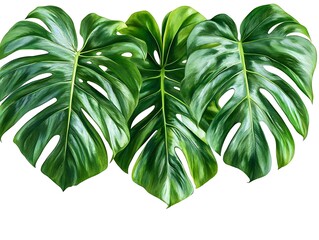 Wall Mural - Three Green Monstera Leaves Illustration